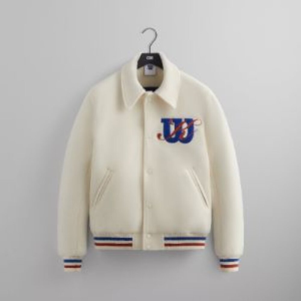 Wilson‎ Varsity Jacket Cream Blue Red White USA Made Mens Size Medium